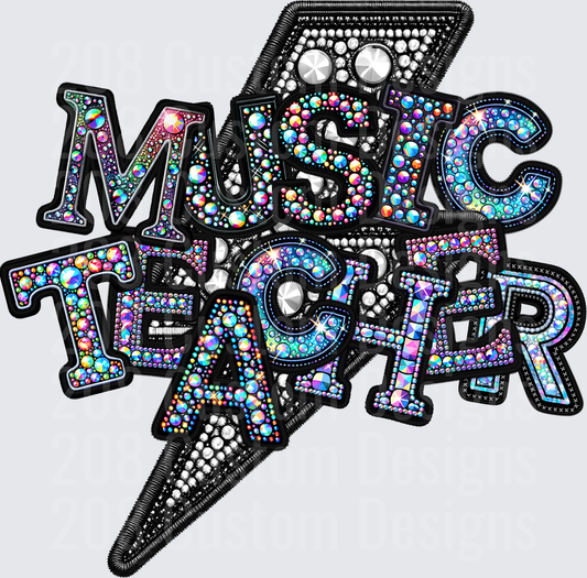 Music Teacher Rhinestone Lightning Bolt
