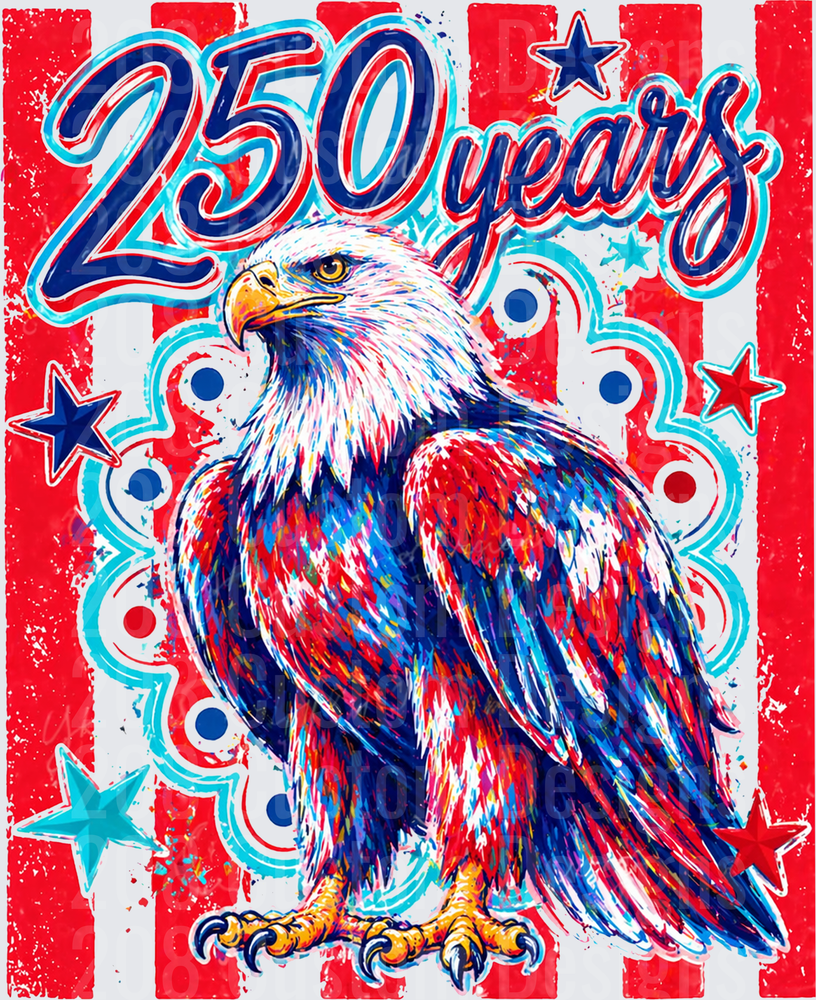 250 Years Patriotic Bald Eagle with Red White Blue Stars