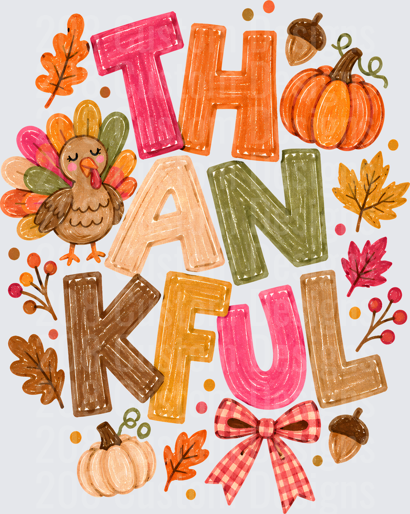 Thankful Thanksgiving Turkey Pumpkin Fall Leaves Colorful