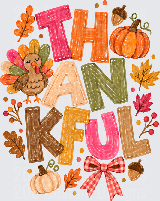 Thankful Thanksgiving Turkey Pumpkin Fall Leaves Colorful