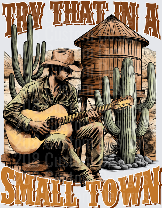Country Musician with Guitar in Desert Small Town Scene