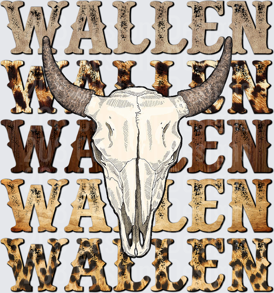 Western Bull Skull with Distressed Wood Grain Pattern Text