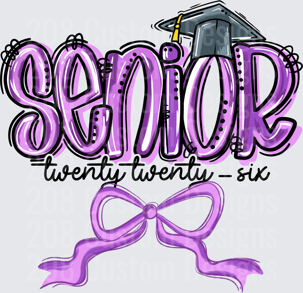 Senior Twenty Twenty-Six Purple Graduation Cap Bow Design