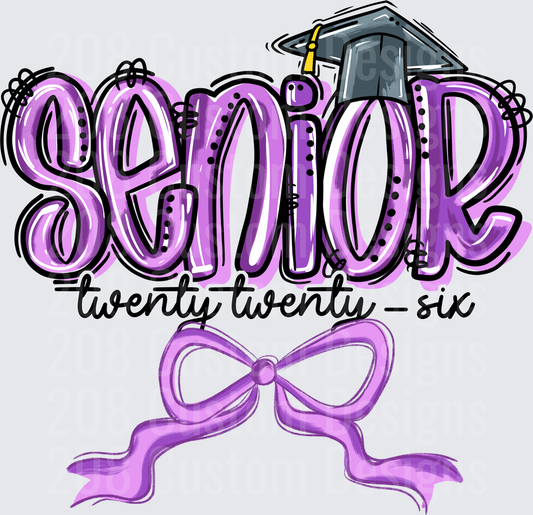 Senior Twenty Twenty-Six Purple Graduation Cap Bow Design