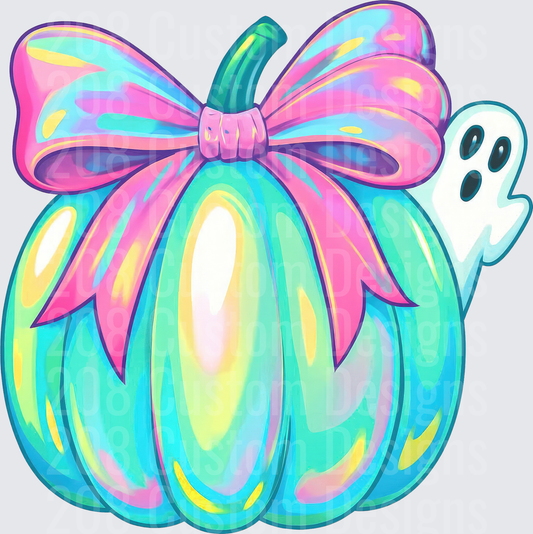 Holographic Teal Pumpkin Pink Bow Cute Ghost Halloween