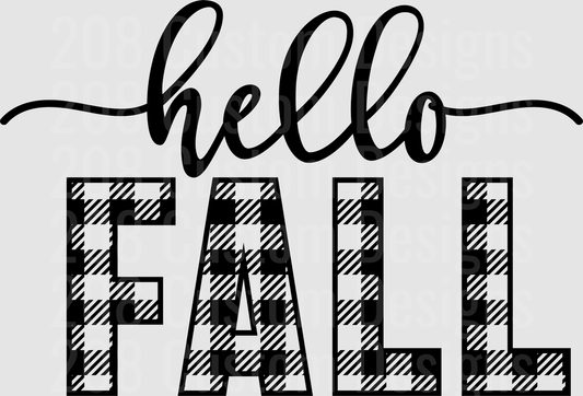 Hello Fall Black Buffalo Plaid Script Text Design