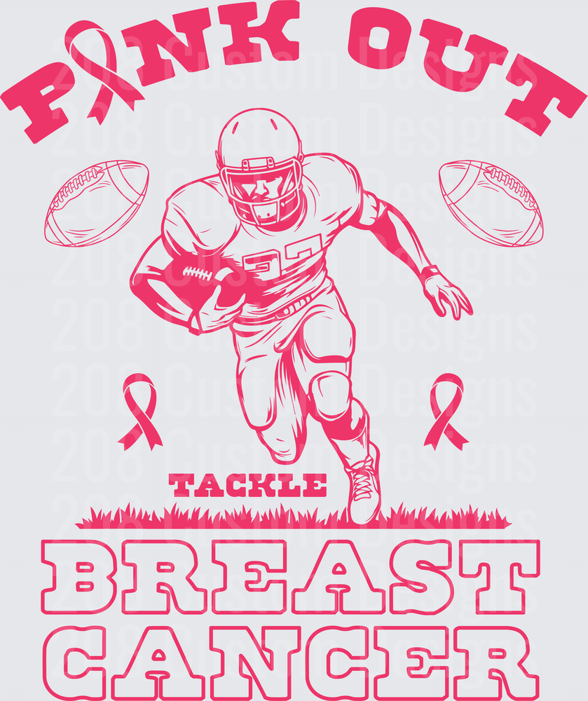 Pink Out Tackle Breast Cancer Football Player with Ribbons