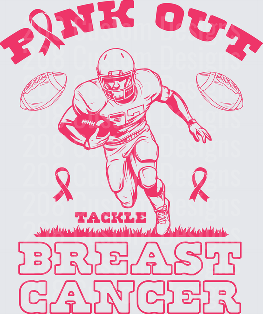 Pink Out Tackle Breast Cancer Football Player with Ribbons