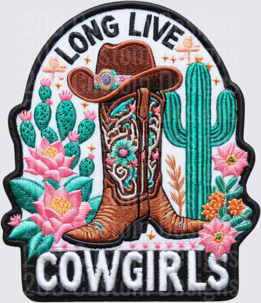 Long Live Cowgirls Embroidered Western Boot Cactus Flowers