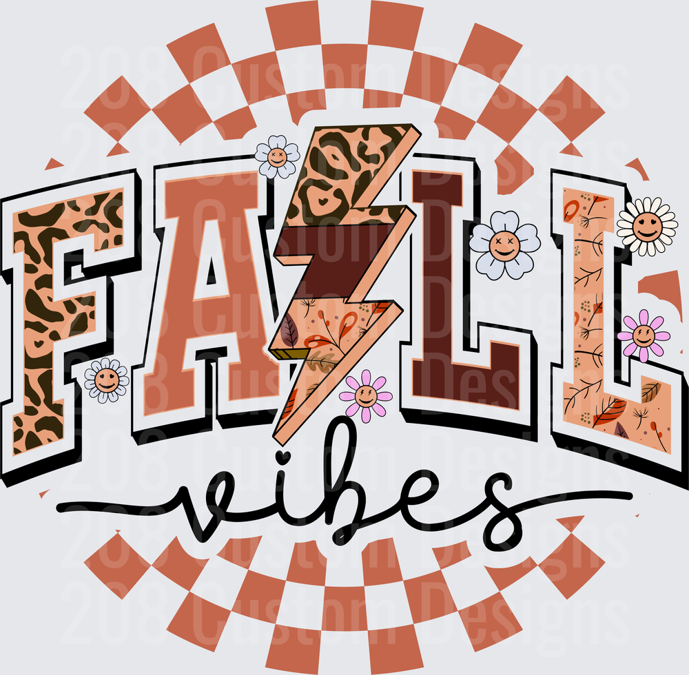 Fall Vibes Retro Leopard Print Lightning Bolt Daisy Flowers