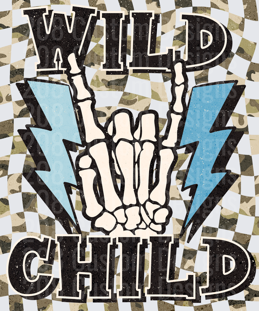 Wild Child Skeleton Hand Rock On Lightning Bolt Camouflage