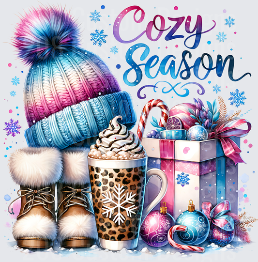 Cozy Season Winter Beanie Boots Hot Chocolate Christmas Ornaments