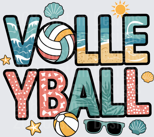 Beach Volleyball Summer Vibes Ocean Waves Seashells Sun
