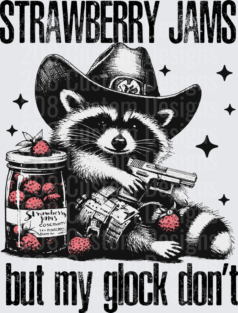 Cowboy Raccoon with Gun and Strawberry Jam Jar Meme Design