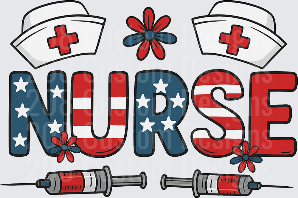 NURSE Patriotic Red White Blue Stars Stripes Medical Caps Syringes