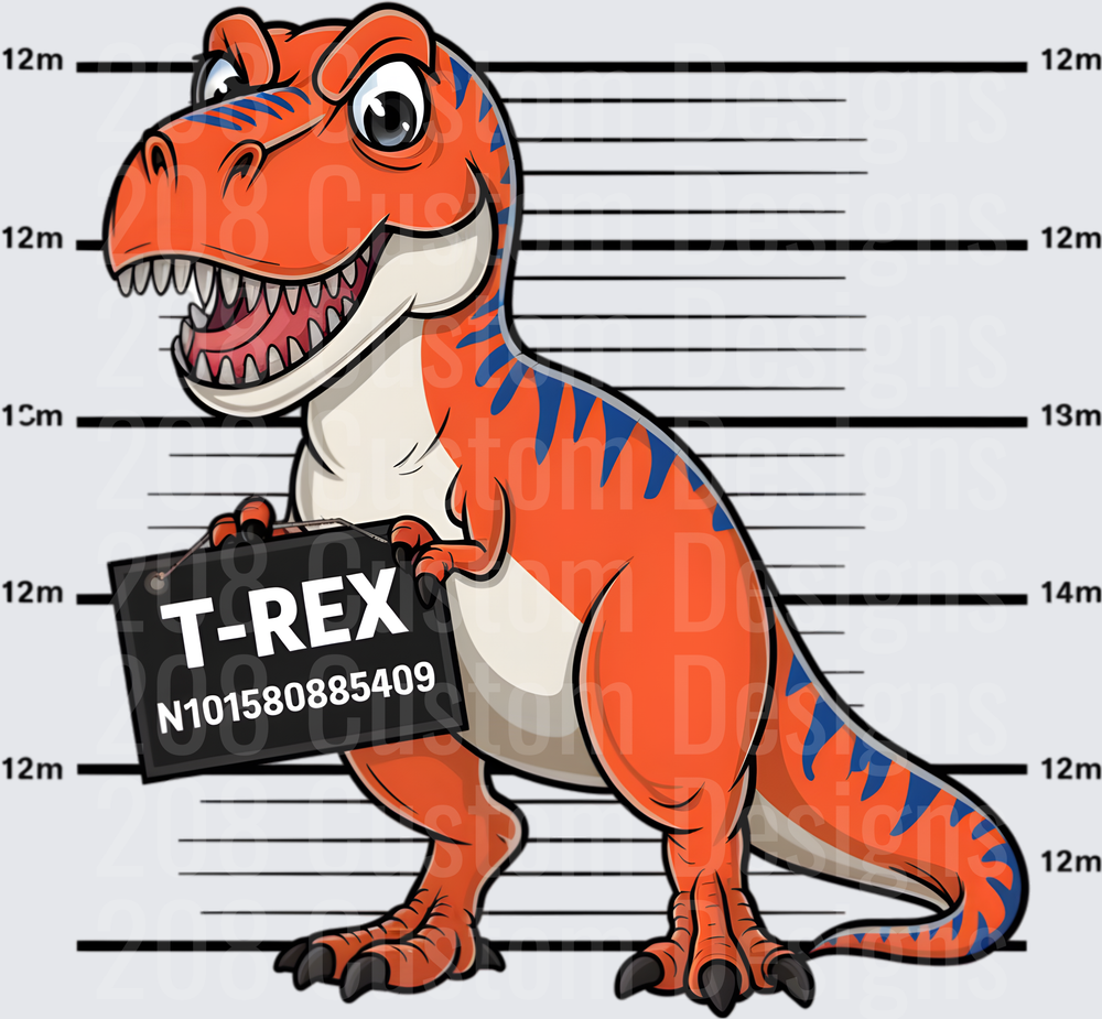T-Rex Dinosaur Police Mugshot with Prisoner Number