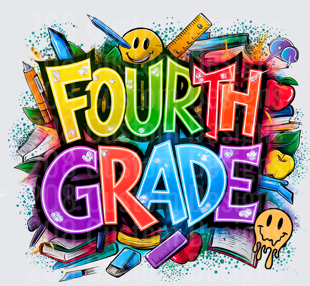 Fourth Grade Graffiti Style School Supplies Smiley Face