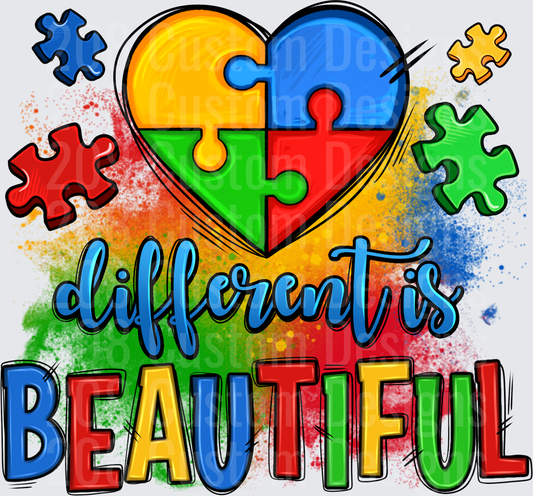Different is Beautiful Autism Awareness Heart Puzzle Pieces
