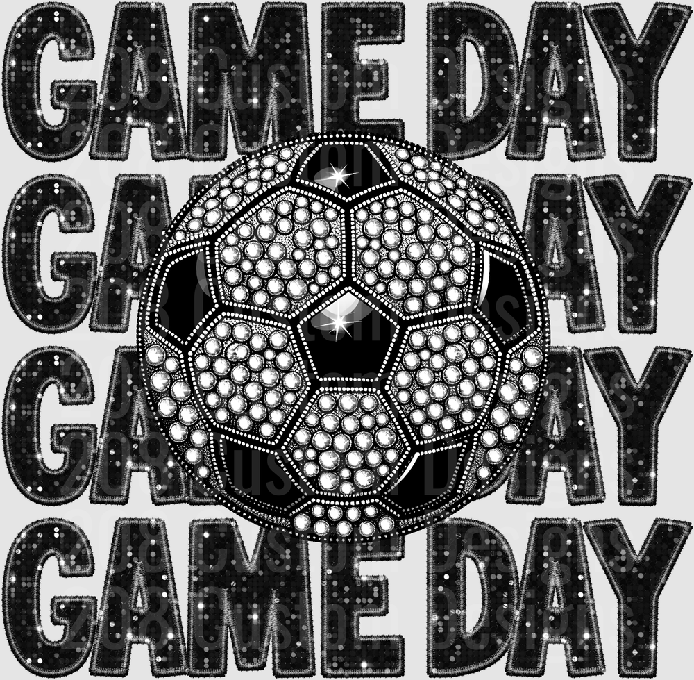 Black Sequin Game Day Soccer Ball Rhinestone