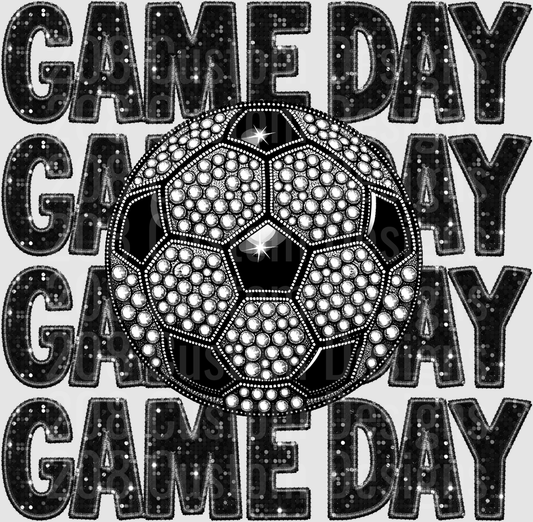 Black Sequin Game Day Soccer Ball Rhinestone