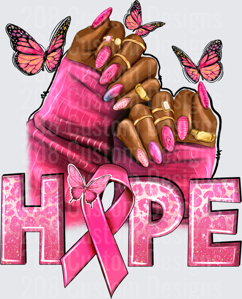 HOPE Breast Cancer Awareness Pink Ribbon Praying Hands Butterflies