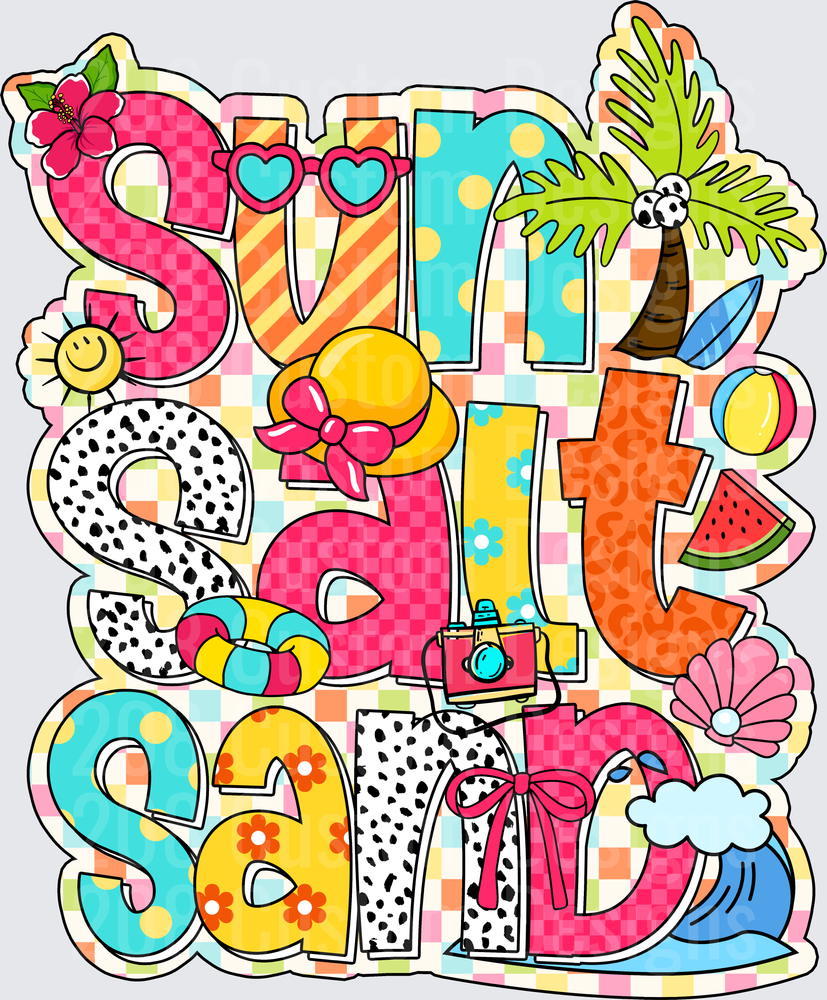 Sun Sand Salt Colorful Summer Beach Typography Design