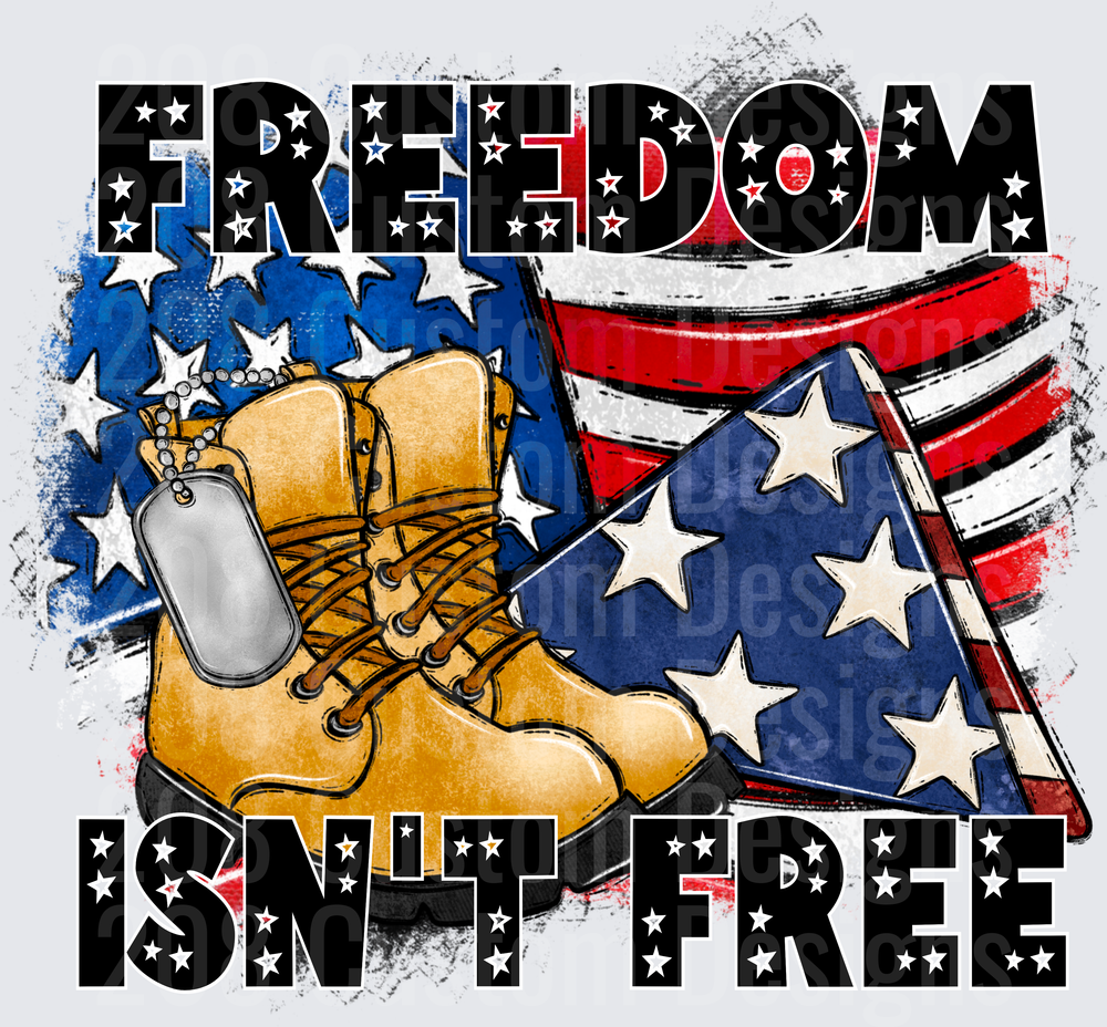 Freedom Isn't Free Military Combat Boots Dog Tags American Flag
