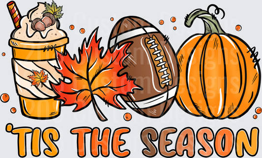 Tis The Season Fall Latte Football Pumpkin Autumn Leaves