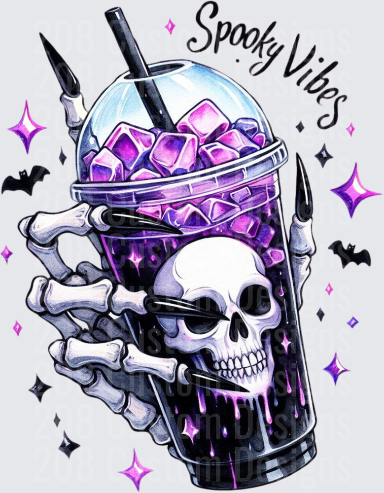 Spooky Vibes Skeleton Hand Holding Skull Iced Drink Cup