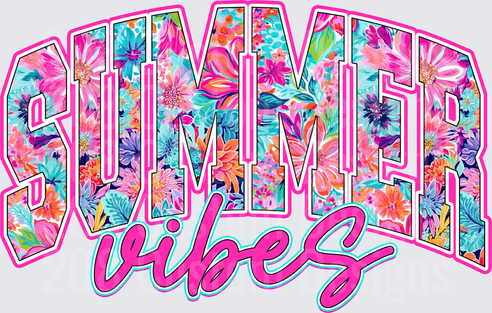 Summer Vibes Tropical Floral Text Design