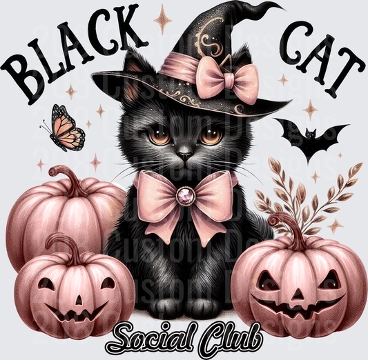 Black Cat Social Club Halloween Witch Hat Pink Pumpkins