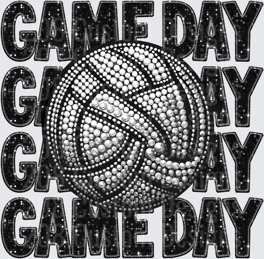 Game Day Rhinestone Volleyball Stacked Sequin Letters Black