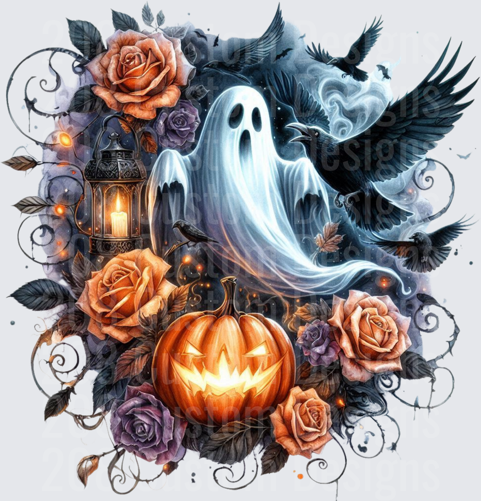 Haunted Ghost Ravens Jack-o-Lantern Roses Lantern Halloween