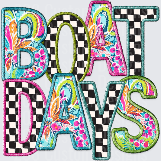 Boat Days Embroidered Patch Style with Tropical Floral Fill