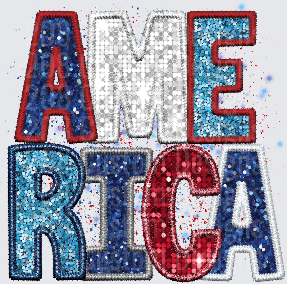 Patriotic America Red White Blue Sequin Embroidered Patch