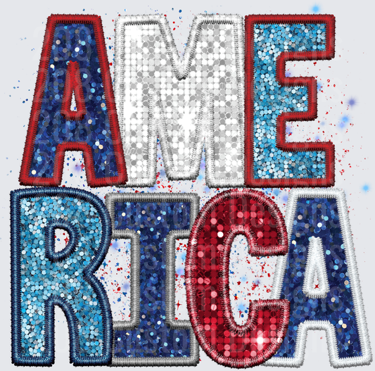 Patriotic America Red White Blue Sequin Embroidered Patch