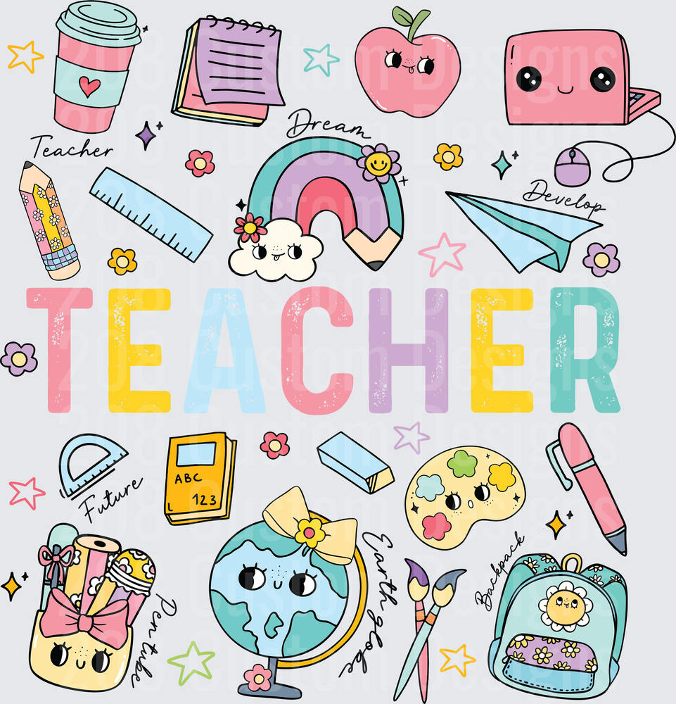 Teacher Doodle Bundle with Rainbow Apple and Globe