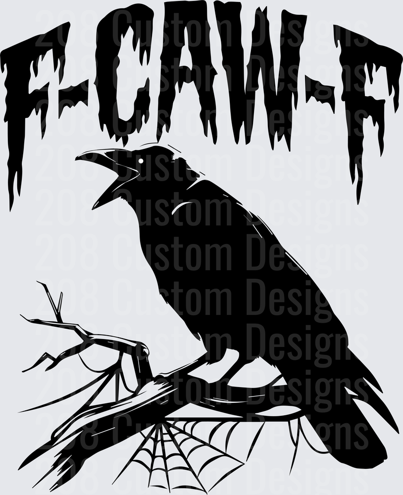 F-CAW-F Gothic Raven on Branch with Spider Web Halloween