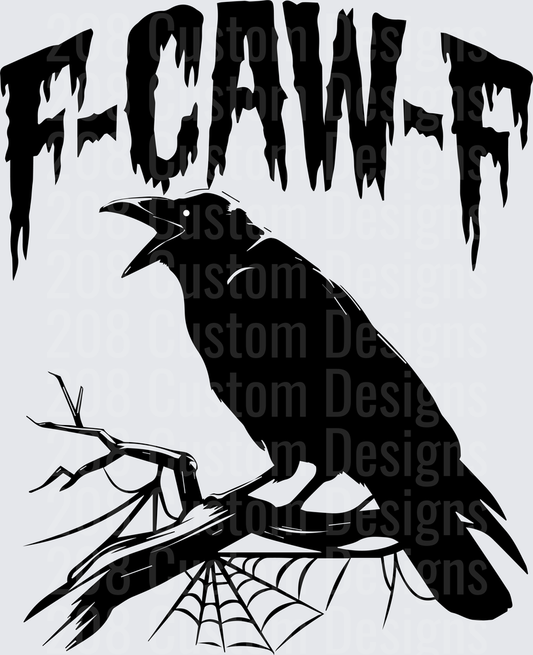 F-CAW-F Gothic Raven on Branch with Spider Web Halloween