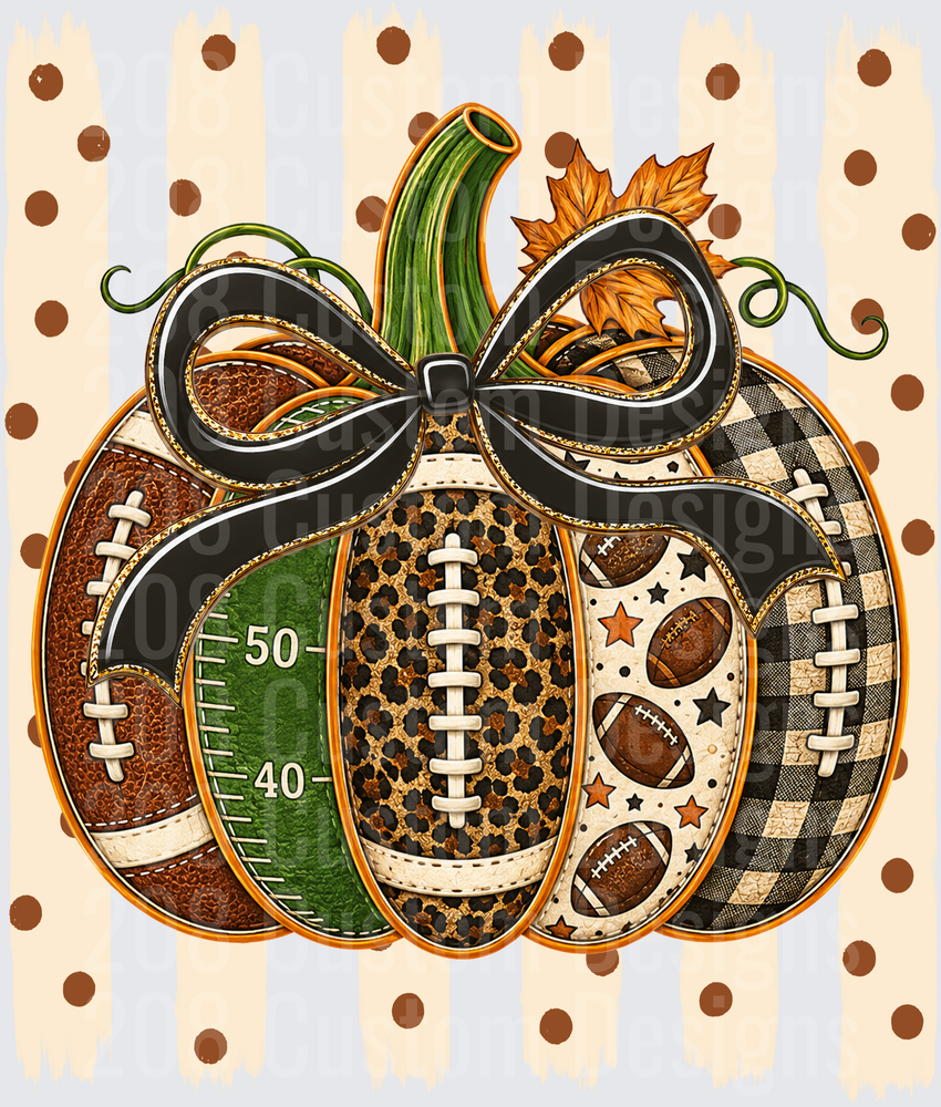 Fall Football Pumpkin Leopard Plaid Black Bow Autumn Leaves