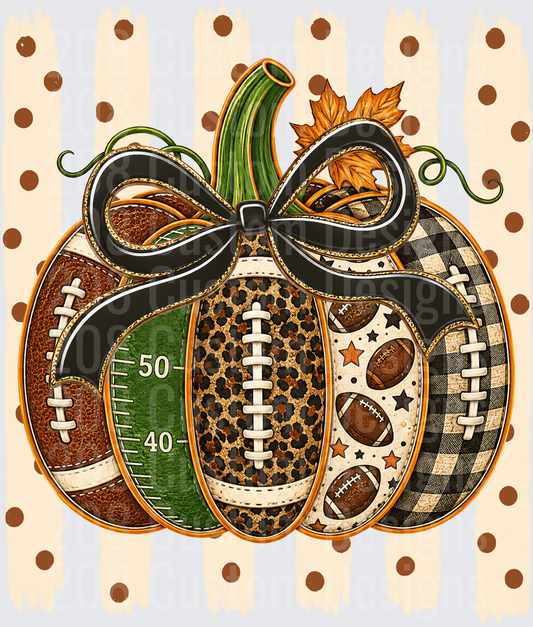 Fall Football Pumpkin Leopard Plaid Black Bow Autumn Leaves