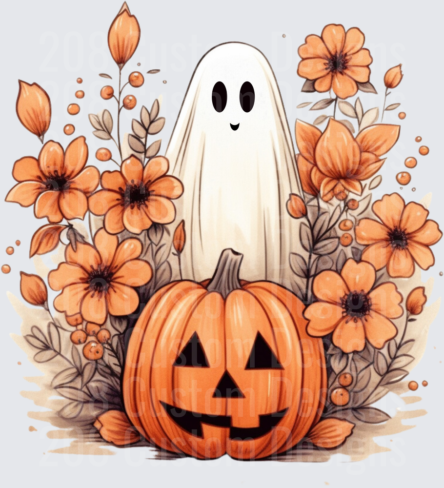 Cute Ghost Jack-O-Lantern Boho Fall Floral Halloween