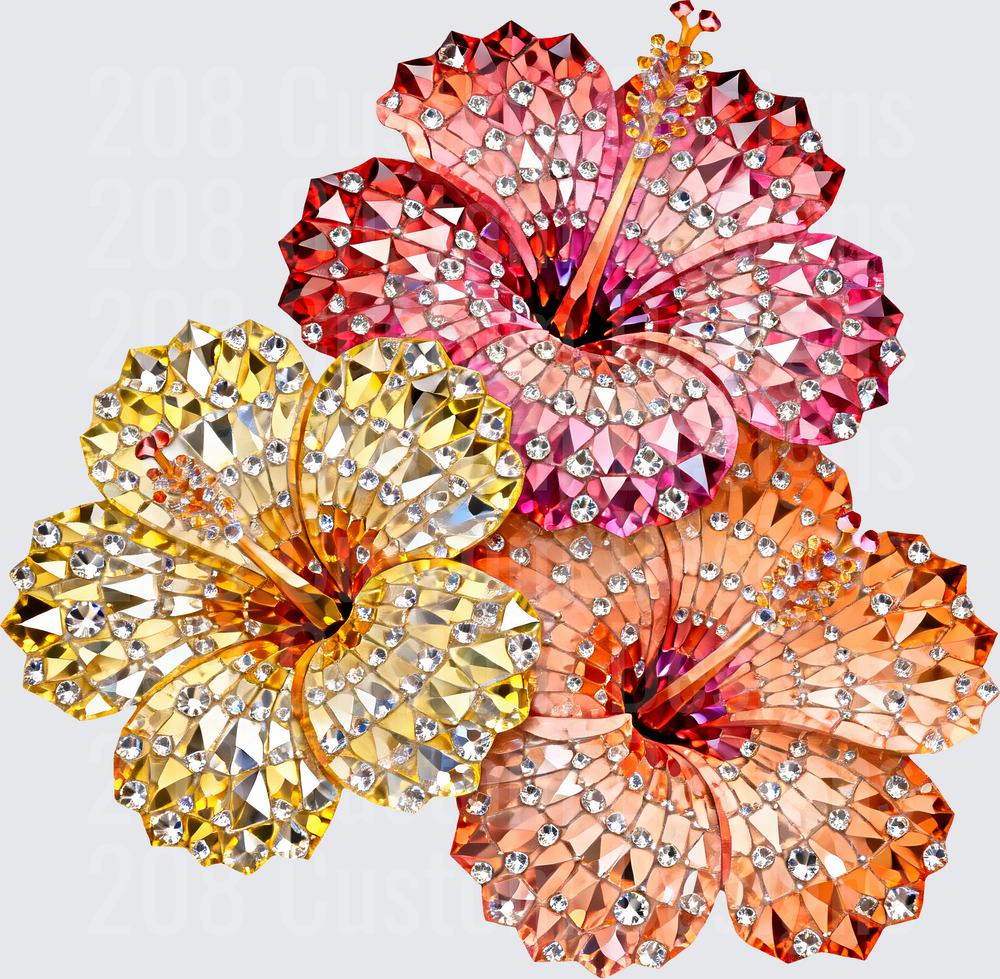 Crystal Diamond Hibiscus Flower with Rhinestone Petals