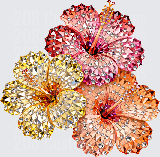 Crystal Diamond Hibiscus Flower with Rhinestone Petals
