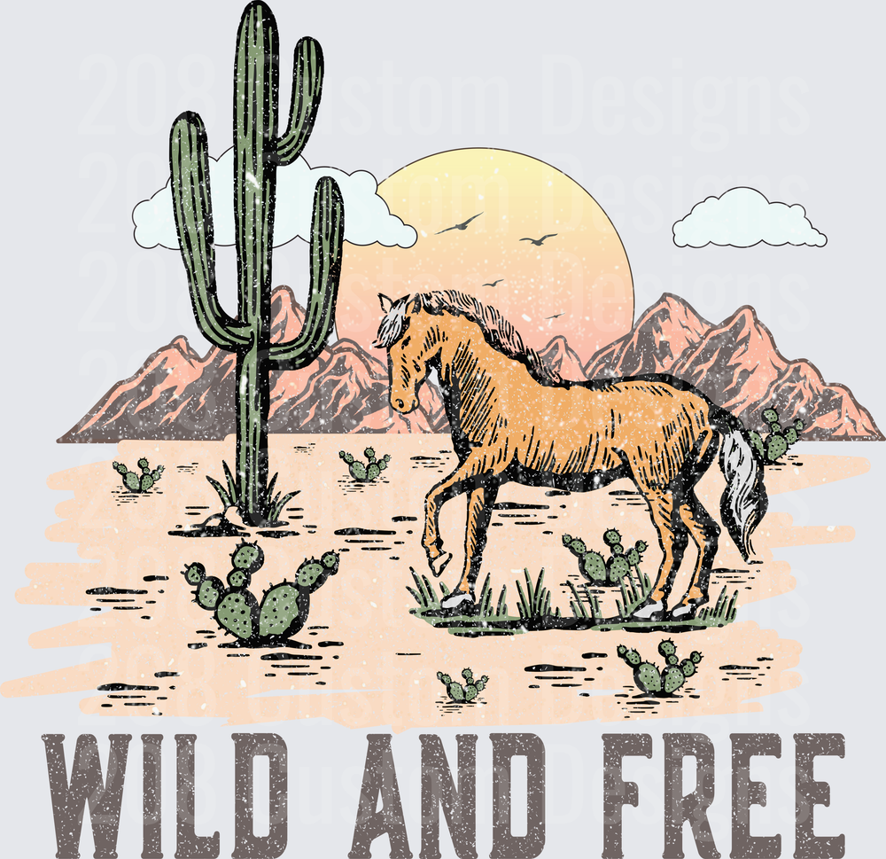 Wild and Free Horse Desert Landscape with Saguaro Cactus