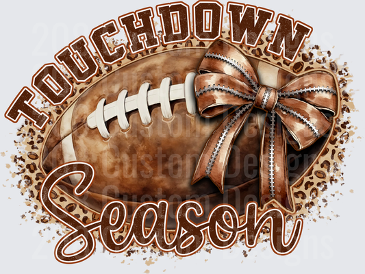 Touchdown Season Football With Bow Leopard Print Design