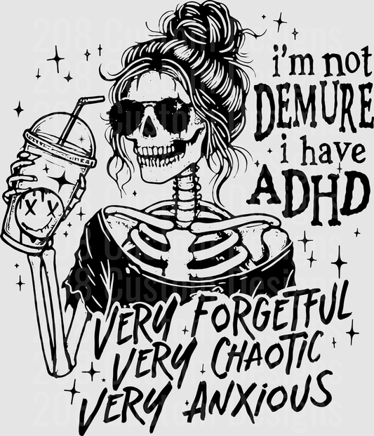 Skeleton Woman with Messy Bun ADHD Humor Design