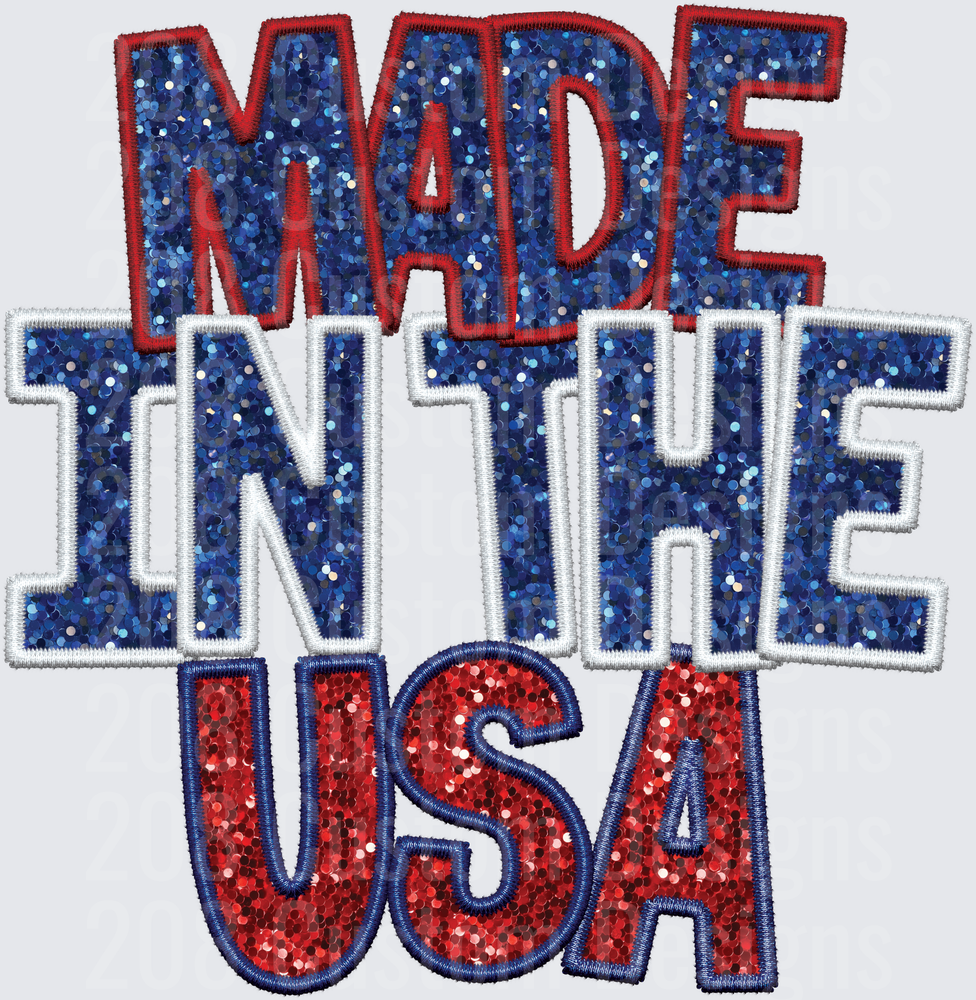 Made in the USA Patriotic Sequin Embroidered Text Design
