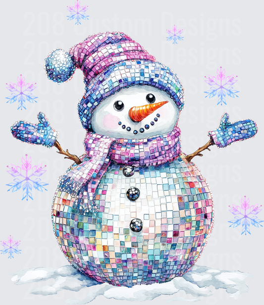 Disco Ball Mosaic Snowman with Winter Snowflakes