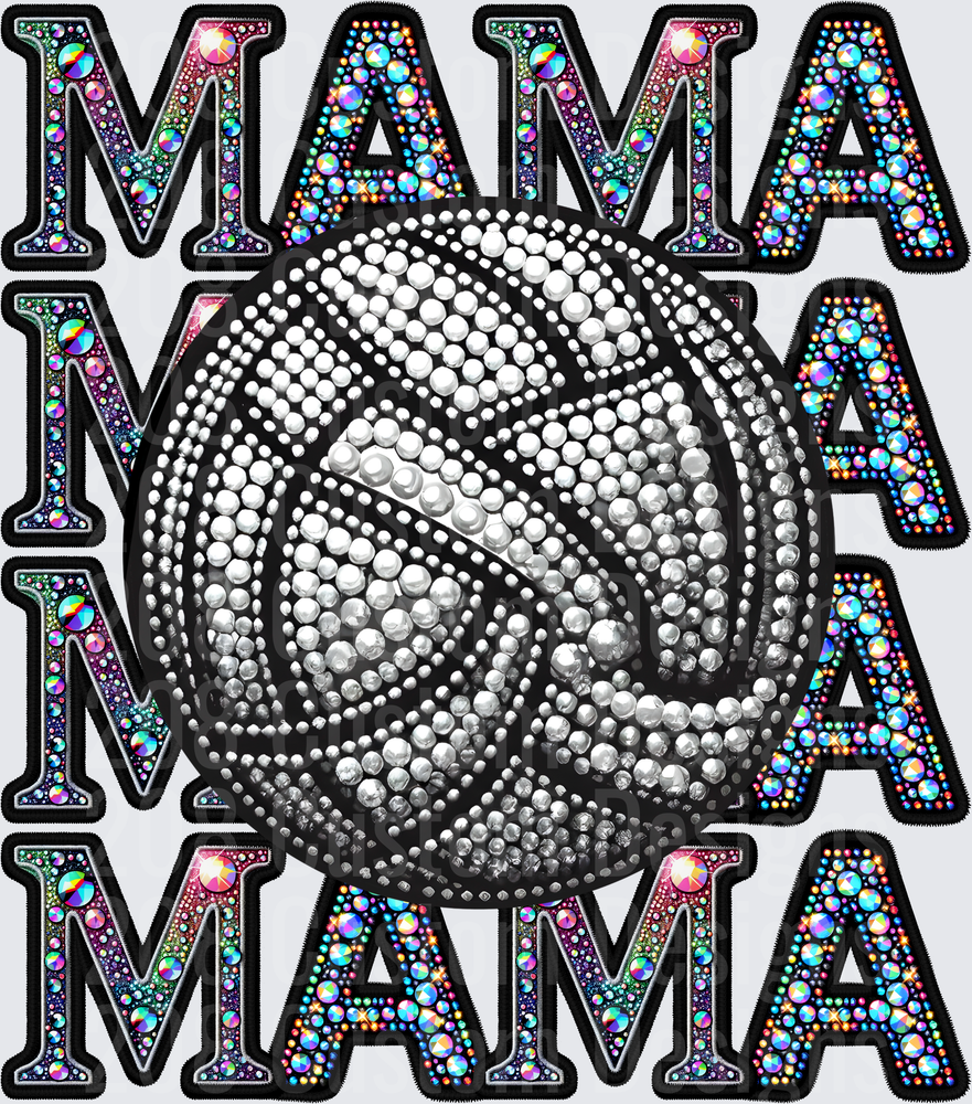 Rhinestone Bling Volleyball Mama Stacked Letter Design